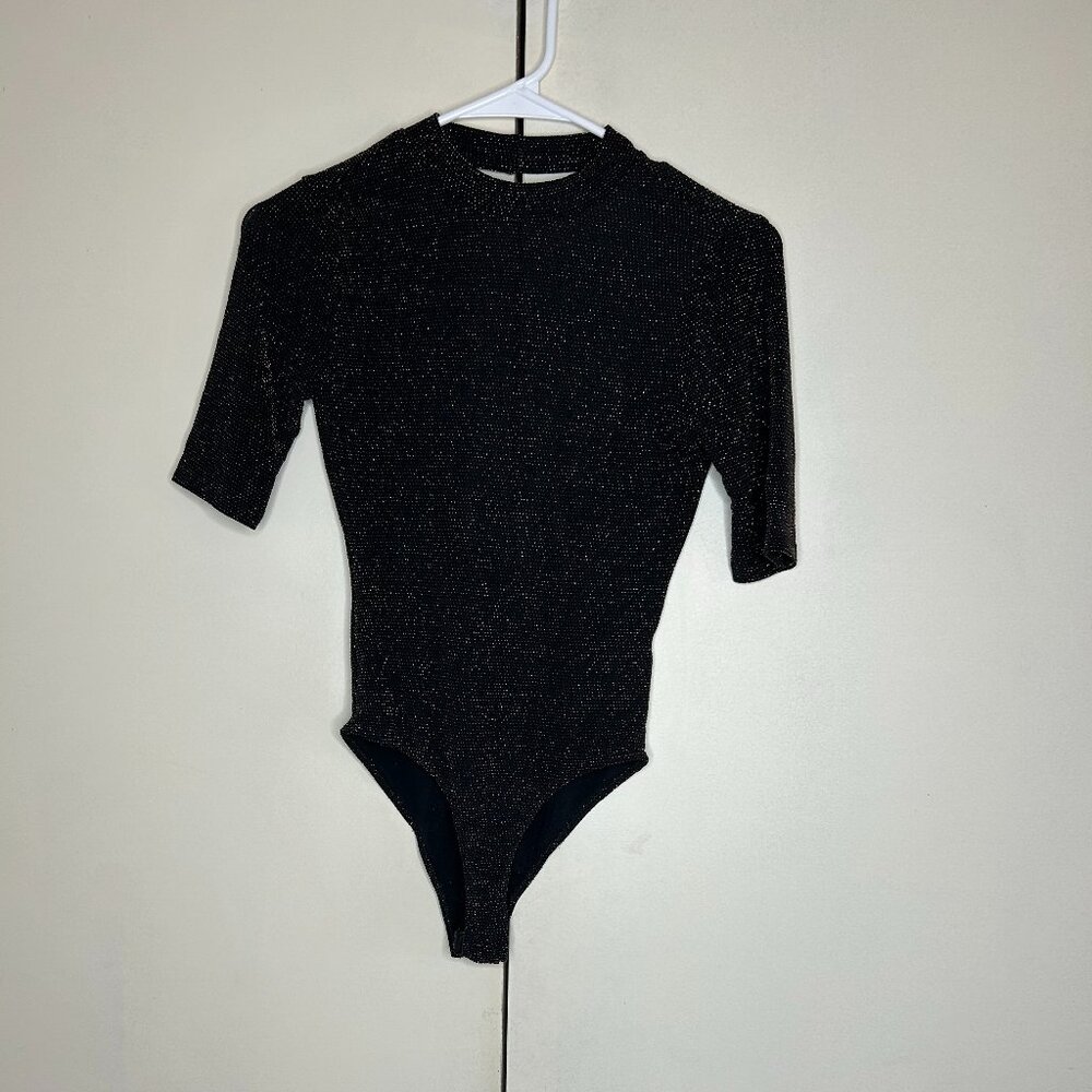 Sparkly High Neck Bodysuit with Open Back